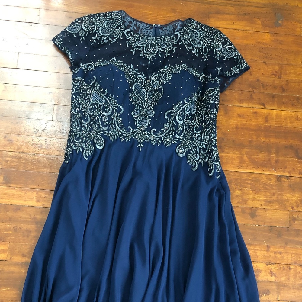 Beaded Sheath Evening Gown in Net and Chiffon